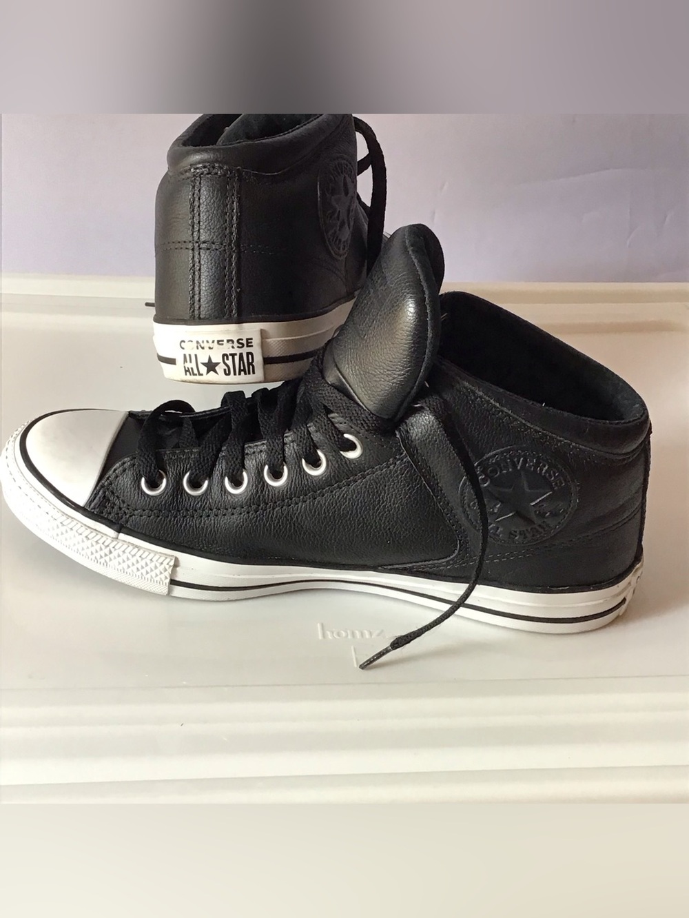 Converse Black Leather High Top Sneakers 358 T2